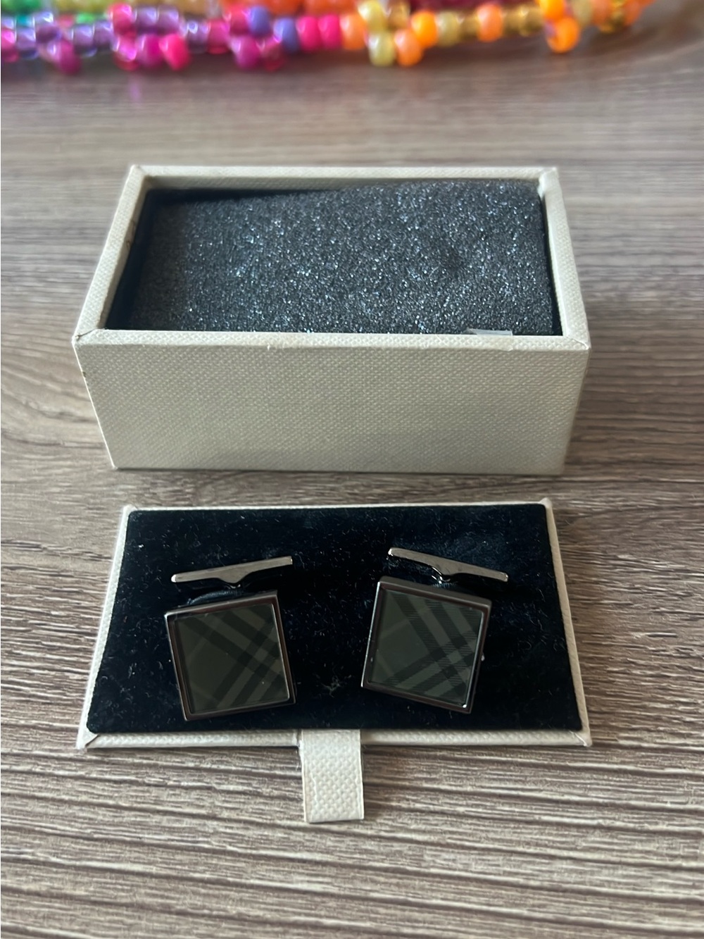 Men's Black Plaid Square Cufflinks